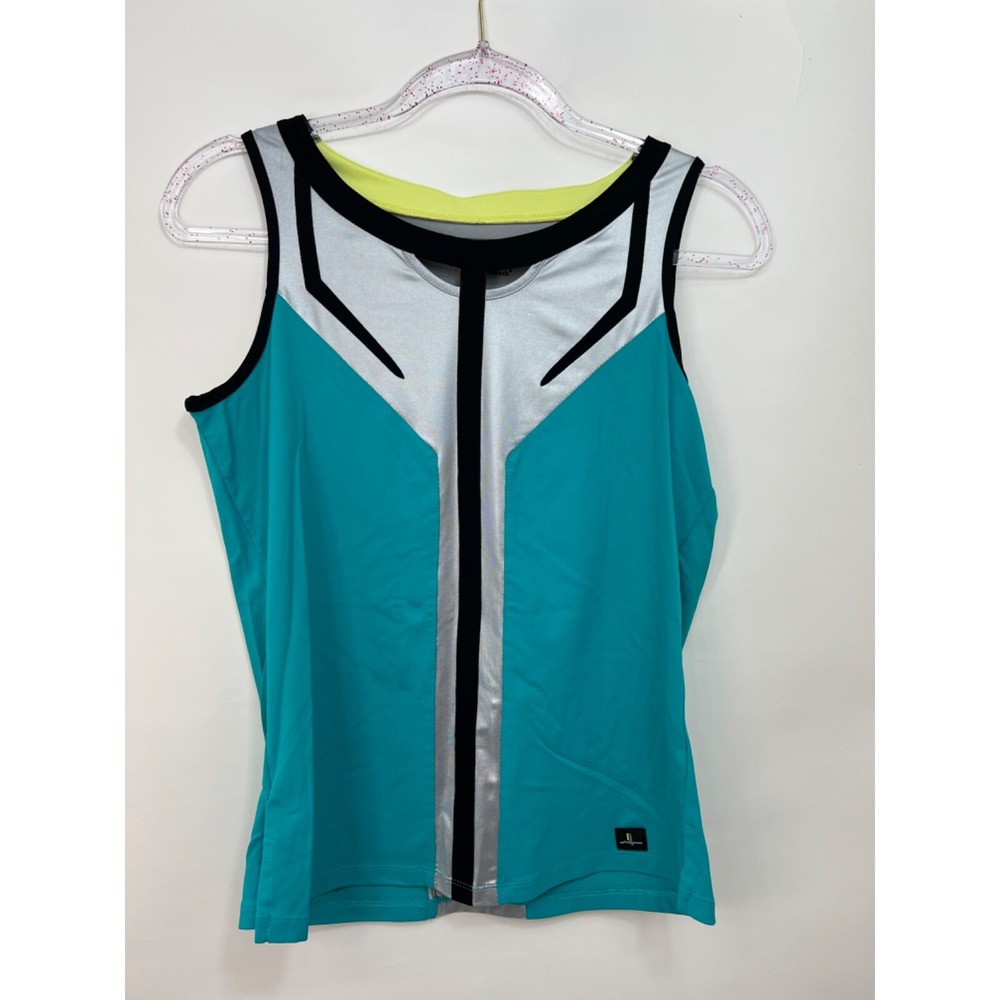 Jamie Sadock‎ Crinkle Aqua And Gray Golf Shirt Size Medium